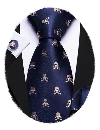Image of Barry.Wang Man Tie Sets Skull Ties Animal Extra Long Necktie Silk Woven Handkerchief Cufflinks Festival Party Gift