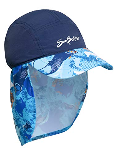 SunBusters Boys Flap Hat (UPF 50+), Ocean Manta Ray, Large