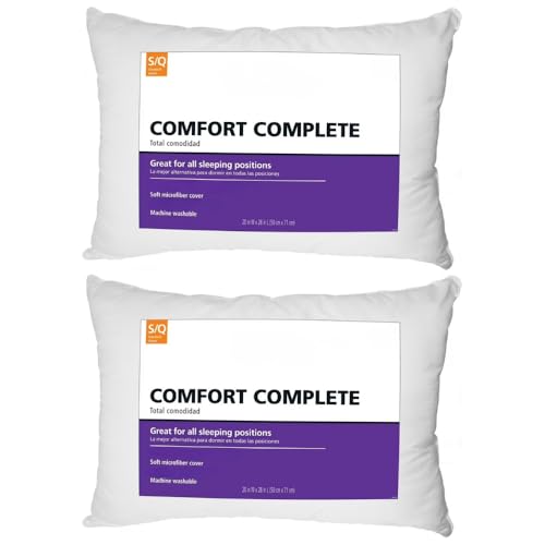 eSharks Bed Pillows Standard Queen Size, 2 Pack Sleeping Pillows for Bed, Medium Loft Pillows for Home and Guest Use, White Fabric Cover