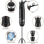 Blackcow Immersion Blender Handheld,500W Mélangeur de main électrique, Mélangeur à main électrique avec 12-Speed&Turbo, Mélangeurs de main ultra silencieux pour cuisine, Smoothie, Soupe, Nourriture bébé,Puree.Noir