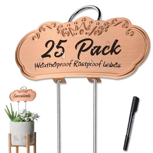 Metal Plant Labels,Tall Outdoor Garden Markers for Flower, Fruit and Vegetable, 304 Stainless Steel Weatherproof Signs (25 Packs, 4" x 1.9", Gold)
