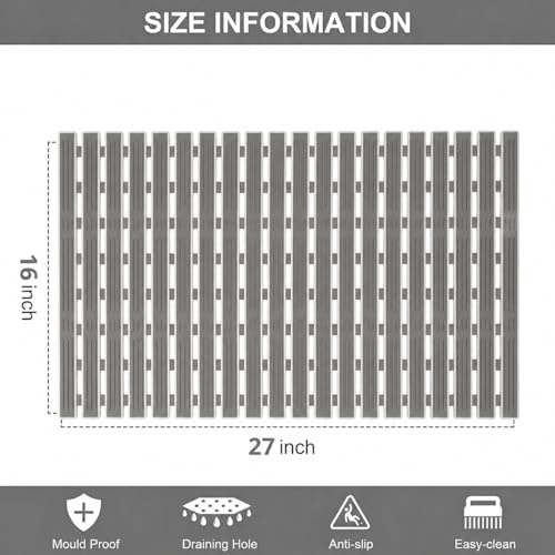 Image of HomeCloud Non-Slip Shower Mat for Bathtub, Anti-Slip Bath Mat with Suction Cups, Drainage Holes & Foot Massage Exfoliating Surface (Vent D.Grey)