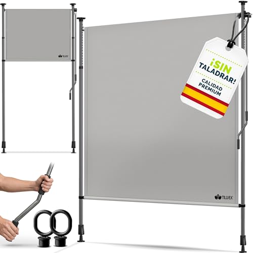 Tillvex® Toldo vertical gris con manivela, protección visual extensible y opaca, 120 x 310 cm