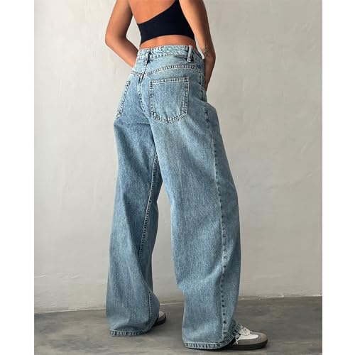 Mxiqqpltky Low Rise Jeans for Women Mom Jeans Wide Straight Leg Baggy Jeans Y2k Vintage Boyfriend Denim Pants Streetwear3