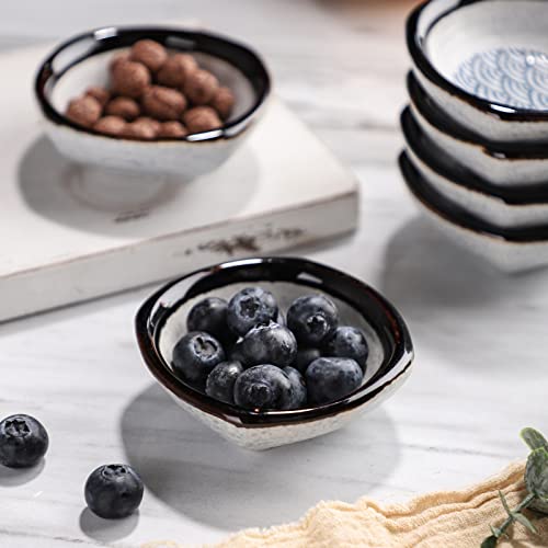 forkmannie Ceramic Sauce Dish Set of 6 Soy Sauce Dipping Bowls Appetizer Plates Side Dishes Serving Dish Japanese Style Dinnerware Set (Blue-4)