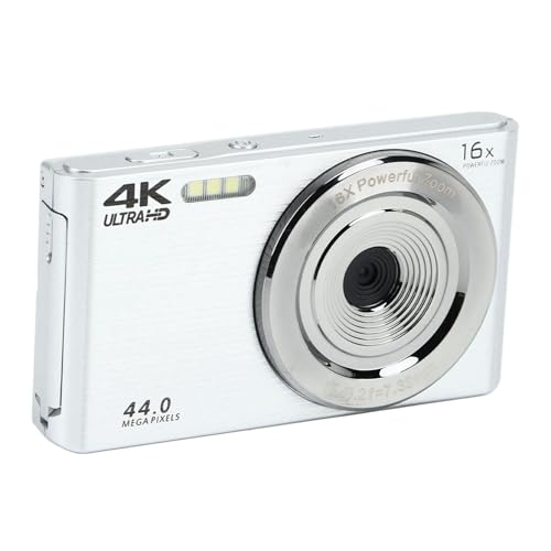 8 SC 16X Digitalzoom, Vjianger 4K Videokamera 48MP Kamera,16X Digitalzoomkamera 2,8Zoll SC 4K 44MP Stoßfestes Kunststoffgehäuse HD-Kamera für Fotokameras (Silber)