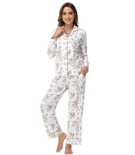 Pajamas Set for Women Soft Long Sleeve Button Down Sleepwear Viscose from Bamboo Pjs S-XXL