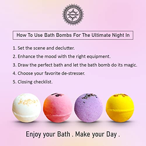 Image of Aromatic Bath Bombs for Bath Tub - Pack of 4 x 75g - Rose Petals, Calendula, Oats, Lavender - Hydrating, Moisturizing - Perfect Bath and Body Works Gift Set - Refreshing Hot Water Soak