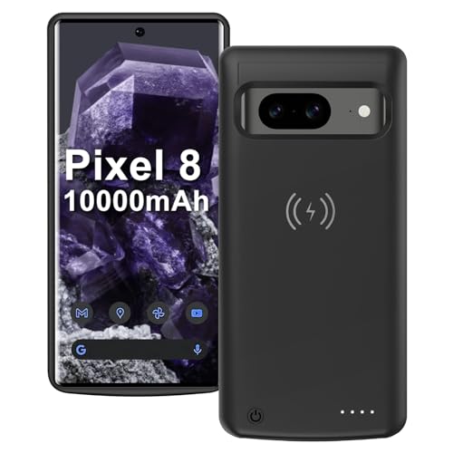 10000mAh Wireless Charging Case for Google Pixel 8, High Capacity Portable Rechargeable Battery Case Qi Wireless Charging Pixel 8 Extended Battery Charger Cover for Google Pixel 8A Black