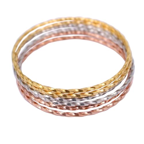 Image of Peora Silver Gold & Rose Gold Plated Metal Bangles Bracelet Fancy Gift for Women (6 Pcs. 2.6 inch)