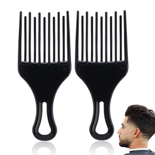 LAKJUOZ 2 Piezas Peine Afro Grueso Comb,Plástico Peine Afro Ancho Dientes Para Rizos Cabello Cortar Cepillo De Pelo Para Cabello Rizado,Negro