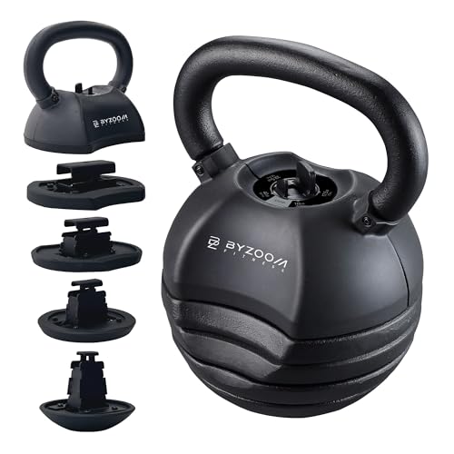 Image of BYZOOM FITNESS Pure Series Adjustable Kettlebell 30 /40 /50LB - 5-IN-1 Weight Change, Patented Quick-Change Machenism, Ergonomic Curved Handle for Home Gym, Strength Training, HIIT, White OR Black