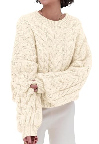 Image of PRETTYGARDEN Womens Sweaters Spring 2026 Cable Knit Long Sleeve Crewneck Oversized Sweater Chunky Pullover Loose Outfits
