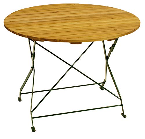 DEGAMO Gartenetisch Bad TÖLZ 100cm rund klappbar, Flachstahl grün + Robinie, Outdoor