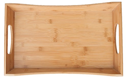 SB Trays Bamboo Serving Tray w/Handles: Serve food, coffee or tea, or use as a party platter; decorative rectangular ottoman tray