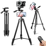 Lusweimi Phone Tripod, 55-Inch Camera Tripod Stand with Bluetooth Remote&2 Phone Holders, Aluminum Lightweight iPhone Tripod Bag for Video/Vlog/Photography/Nikon/Canon/Sony Mirrorless
