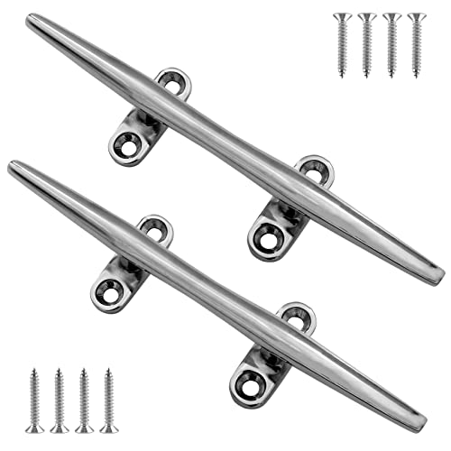ORLANG 8 Inch 316 Stainless Steel Boat Cleats, Open Base Dock Cleats with Fasteners, Boat Dock Cleats Rope Cleat for Boat Docks, Decks or Nautical Decor (2 Pack)