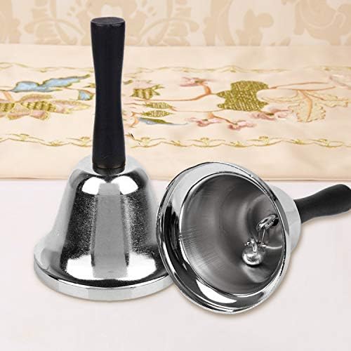 XCOZU Stainless Steel Hand Bell, Small Hand Bell Attention School Bell Metal Loud Call Hand Bell, Hand Held Bell Hand Bells Ring for Service, Counter Reception Bell, Tea Bell, Dinner Bell(Silver)