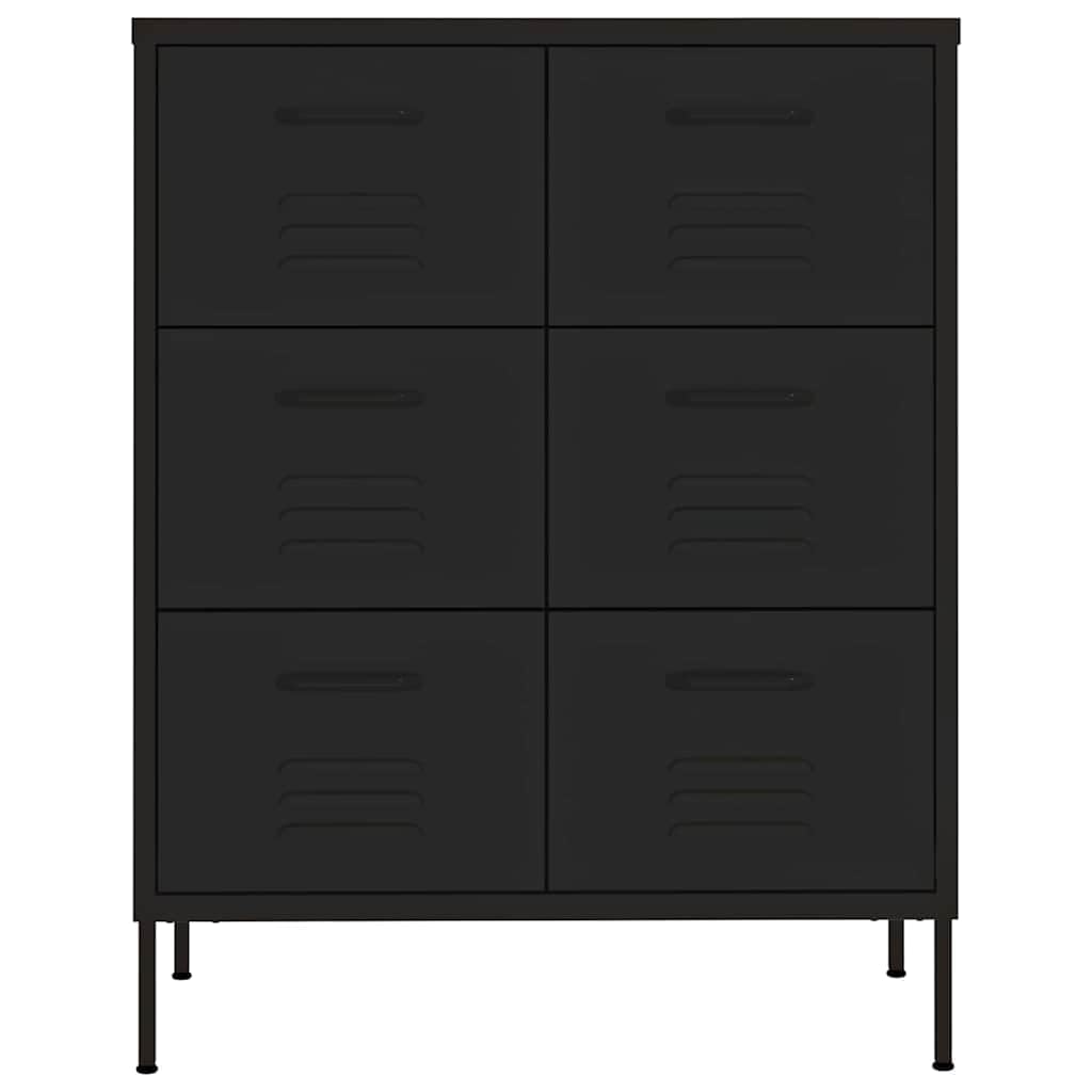 Cassettiera nera, 80 x 35 x 101,5 cm, in acciaio, con 6 cassetti, per ufficio, soggiorno, corridoio o cantina, chiudibile, stabile scaffale multiuso