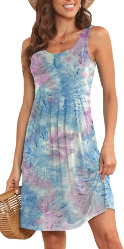 Image of Akihoo Women Summer Casual Sleeveless Midi Plain Pleated Tank Vest Dresses