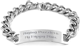 Playing Puzzles is My Happy Place. Puzzles Cuban Chain Bracelet, Nice Puzzles, Engraved Bracelet for Men Women