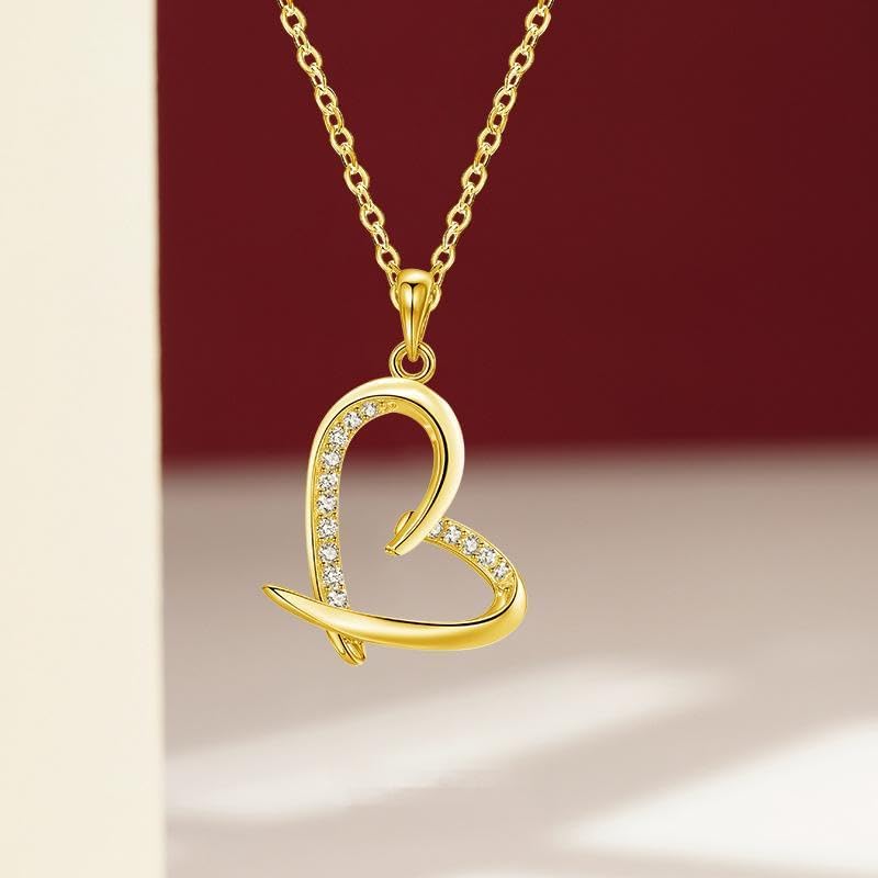 JOLINO Gold Heart Necklace,925 Sterling Silver Plated with Platinum,Heart Pendant Necklace with Cubic Zirconia, Elegant Love Gift for Valentine's Day, Anniversary, Birthday, Christma - Image 2