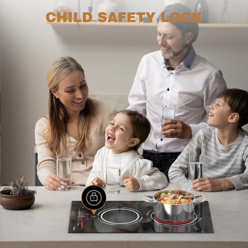 Disaenvir Electric Cooktop in Ceramic Dual Ring, 2 Burner Plug in Portable Electric Hob 2800W, 30cm Built-in & Countertop Stove Top with Extended Zone, Slide Control & Touch Control, Safety Lock - Image 8