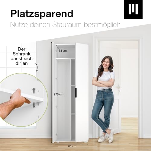 MANUMA Besenschrank 60 cm breit Flurschrank Vorratsschrank - Aufbewahrungsschrank 5 Fächer - Mehrzweckschrank Haushaltsschrank
