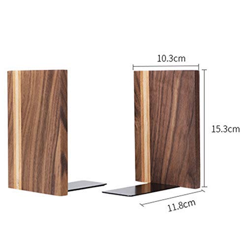 Sujetalibros de Madera de 2 Piezas con Base de Metal, Soporte de Libro Resistente con Puntos Antideslizantes para Escritorio de Oficina o estantes, sujetalibros Decorativo