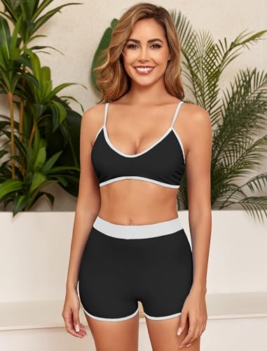ZAFUL Women's Sporty High Waisted Bikini Shorts Sets Tummy Control Swimsuits Modest Bathing Suit Shorts Swim Suits Teens3