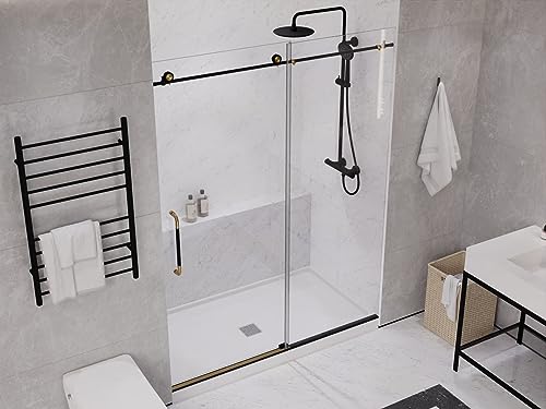 ANZZI Frameless Shower Door 76\" x 60\" Frameless Shower Door with Sliding - Matte Black and Brushed Gold - Madam Series