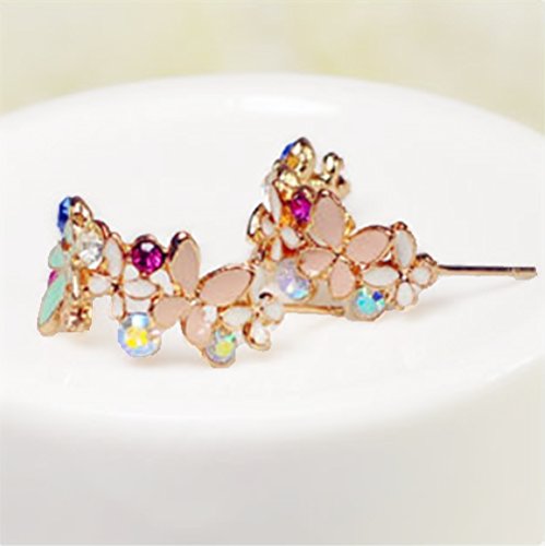 1 Pair New Diamond Inlaid Semicycle Flowr Stud Earring Eardrop for Women Girls