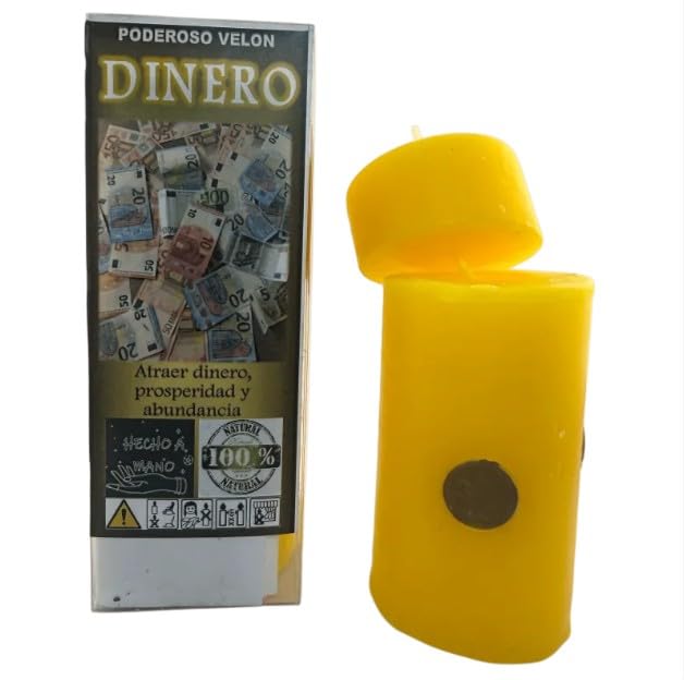 Valmoni Velón Poderoso del Dinero, Vela para Atraer dinero, Prosperidad y Abundancia Amarillo con Estuche Protector Velón de Carga Ritualizado