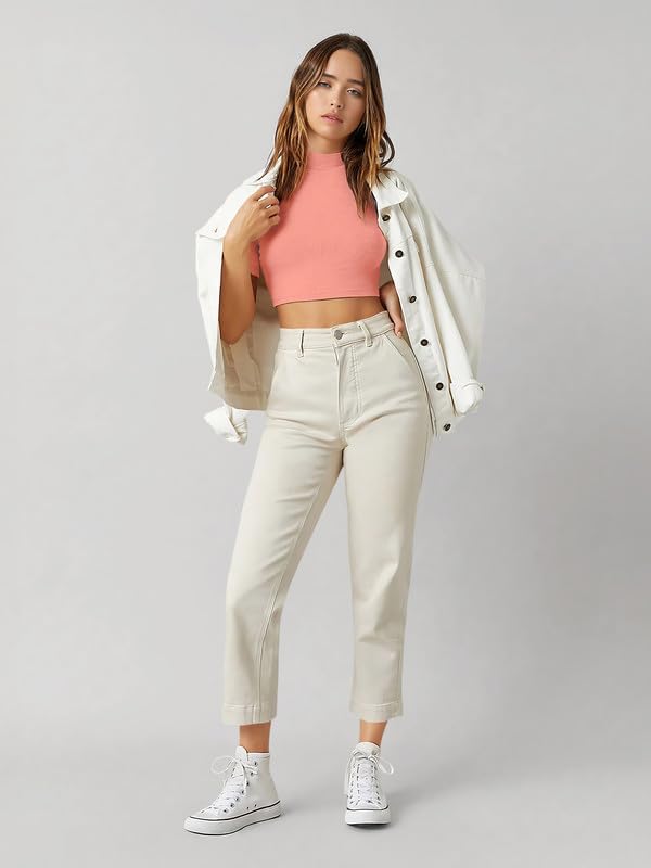 Image of Dream Beauty Fashion Women's High /Turtle Neck Short Sleeves Stylish Casual Crop Top, 17 Inches