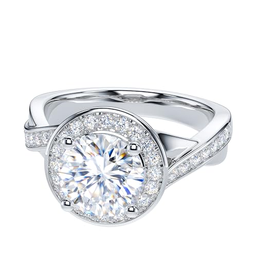 THELANDA 2CT Genuine Moissanite or Simulated Diamond Crossover Shank 12mm Diameter Large Halo Promise Engagement Ring3