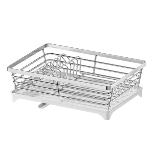 HANELREEZD Escurreplatos for encimera de Cocina, escurreplatos de Acero Inoxidable con escurridor y Soporte for Utensilios for Fregadero escurreplatos(Large)
