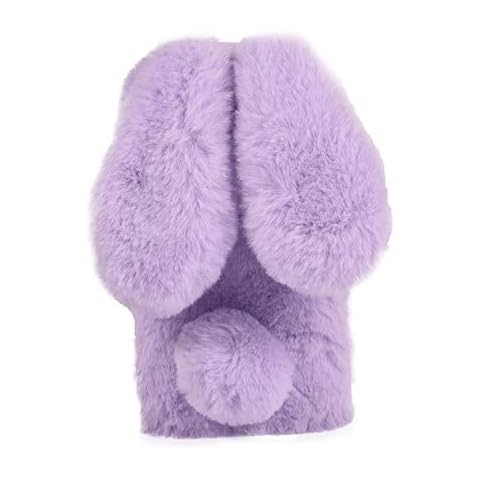 SEEYA Phone Cases for iPhone 11 Plush Bunny, for iPhone 11 Case Soft Fluffy Furry Silicone TPU Winter Warm Pom Pom Ears Cute Purple Rabbit Hare Shockproof Protective Back Cover Cover