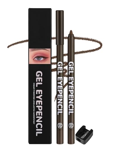 Erinde Lápiz de Ojos Marrón Resistente al Agua, Lápiz Gel para Delineado, Alta Pigmentación, Larga Duración, Incluye Sacapuntas para Aplicación Precisa #02