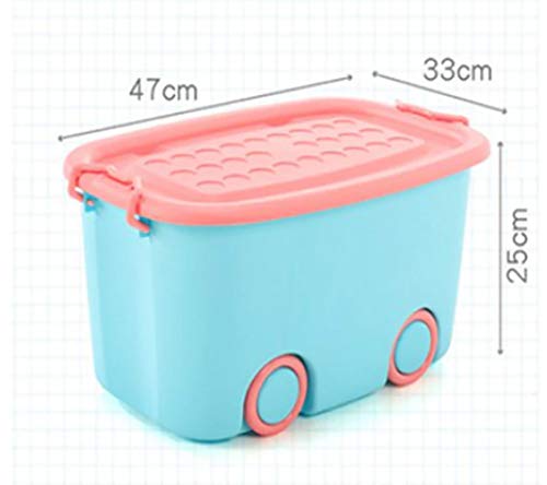 Image of Actual Big Size Plastic Stackable Organizer Storage Box With Wheels And Lid For Kids Toys Clothes Books Set of 2 Mix Color 47 X 33 X 25 Cm, Rectangular