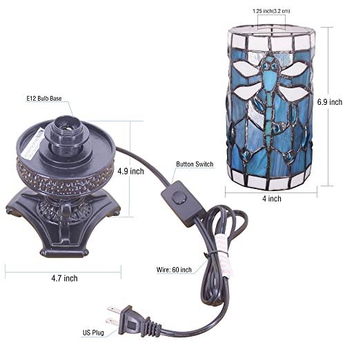 Rhlamps Small Tiffany Table Lamp Mini Stained Glass Lamp Wide 4 Tall 10 Inch Dragonfly Style Candle Type Desk Lamp Decorate Bedroom #TOP2