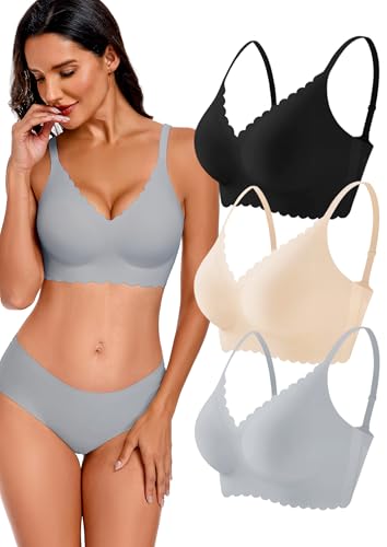 Image of 3-Pack Wireless Womens Bras No Underwire Seamless Jelly Bra Light Support Pullover Bralette Ultra Comfort Tshirt Bra