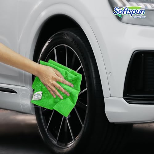 Image of SOFTSPUN Microfiber Cloth - 5 pcs - 40x60 cms - 340 GSM Green - Thick Lint & Streak-Free Multipurpose Cloths - Automotive Microfibre Towels for Car Bike Cleaning Polishing Washing & Detailing