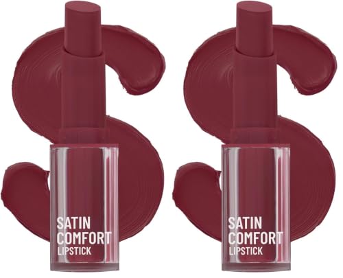 Image of Swiss Beauty Satin Comfort Lipstick | Ultra-Hydrating | Highly Pigmented | Smooth Glide | Satin Matte Finish | One-Swipe Application | Shade- 11 Wine Stain, 3gm (Pack of 2)