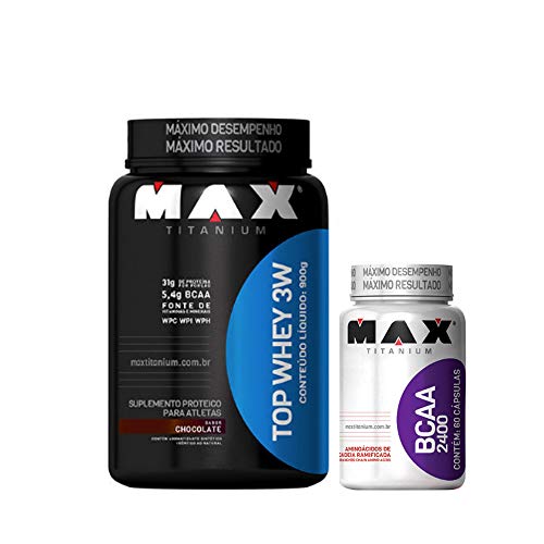 Kit Top Whey 3W 900 G + Bcaa 2400 60 Cáps - Max Titanium Max Titanium