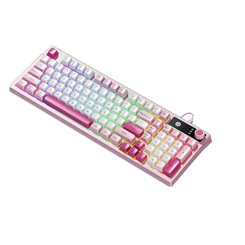Image of HP K500F Membrane Keyboard (Office /Gaming Dual-Use) - Wireless Tri-Mode Connectivity, White (Pink + White + Rose Red) Color Scheme, Spherical Keycaps, 99-Key Layout, RGB Lighting Effects, 26PN