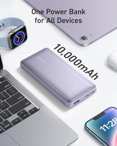 Image of Anker 533 Power Bank 10000 mAh Capacity (PD 25W) with 3 Port, 2 USB-C, 1 USB-A Fast Charging for iPhones, iPads, Samsung Smartphones and Other Android Devices - Violet
