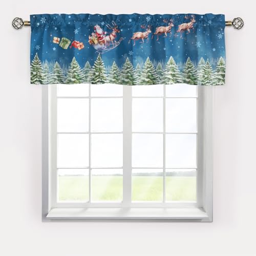 Christmas Santa Claus Elks Valance Curtains,Short Curtains Valance for Window,Blackout Valance Curtains,Rod Pocket Valance for Window,Farmhouse Curtains for Kitchen Bedroom Bathroom Living Room
