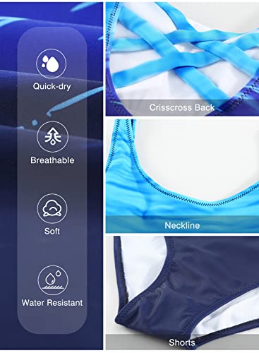 Aleumdr Women's Sexy One Piece Swimsuits For Women Criss Cross Backless Tummy Control Bathing Suits Sports Monokini Swimwear Blue Large #TOP4