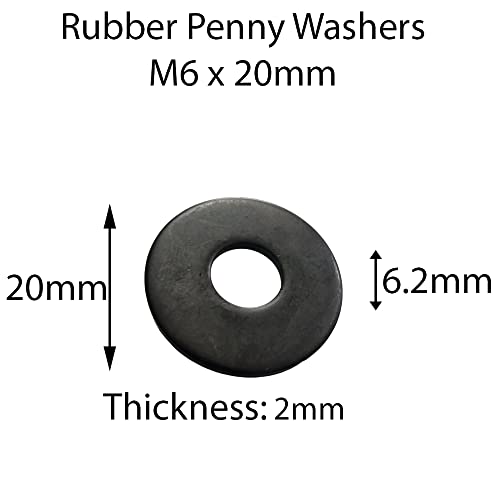 M6 x 20mm Black Rubber Penny Washers (Pack of 10) Penny Washers size: 6.2mm Inside Diameter x 20mm Outside Diameter x 2mm Thickness - Image 2