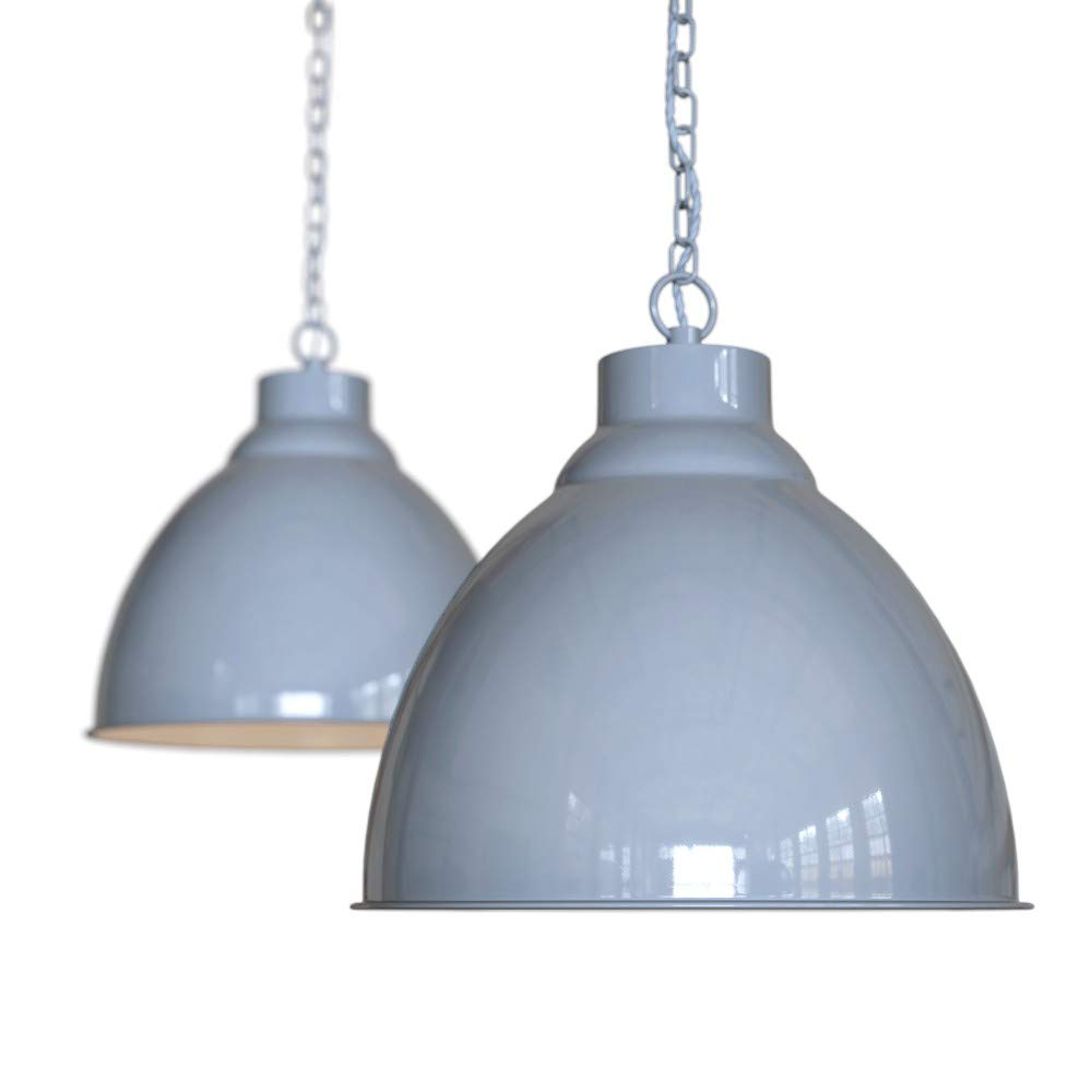 French Grey Vintage Long Drop Pendant Light - Oxford - Soho Lighting